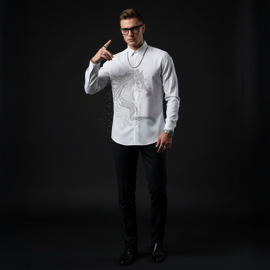 Stallion Embellished LS Shirt-WHITE