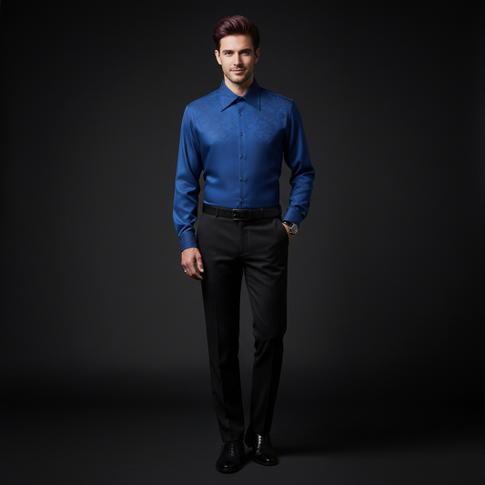 Rose Éclat Emboss Shirt-DARK BLUE