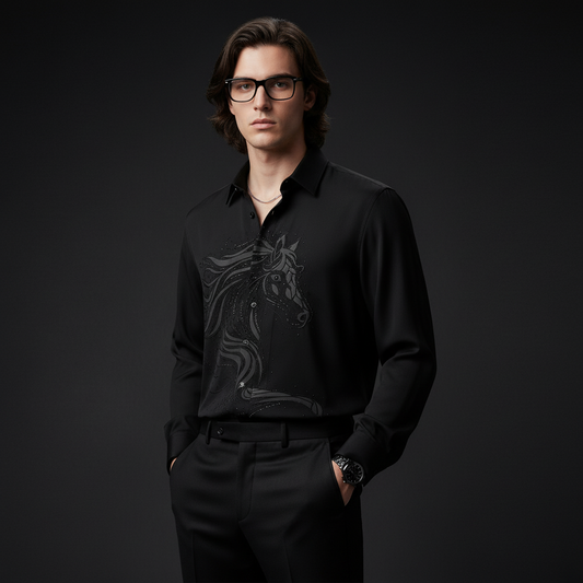Stallion Embellished LS Shirt-BLACK/BLACK