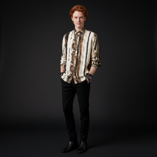 Echelon Brushstroke Stitchless LS Shirt-CREAM