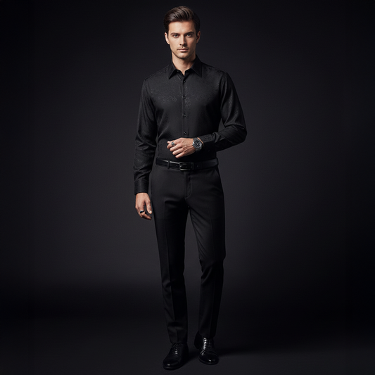 Rose Éclat Emboss Shirt-BLACK
