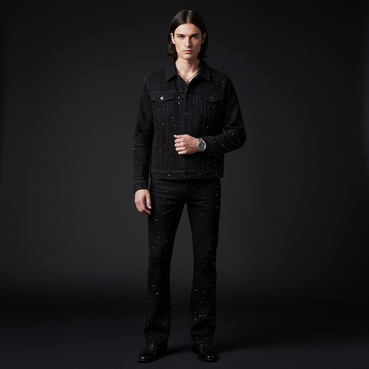 Celestial Stud Denim Jkt – Century Penthouse-BLACK