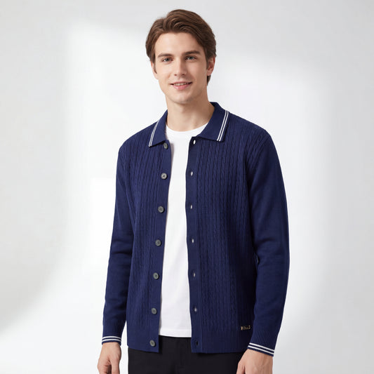 Marquee Cable Knit Cardigan LS-NAVY