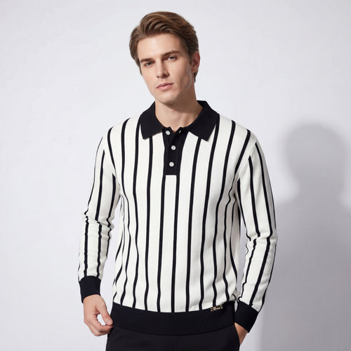 Polo de punto de rayas imperiales LS-BLANCO