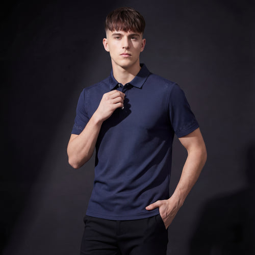 PS923 - Ornate Trim Polo-NAVY